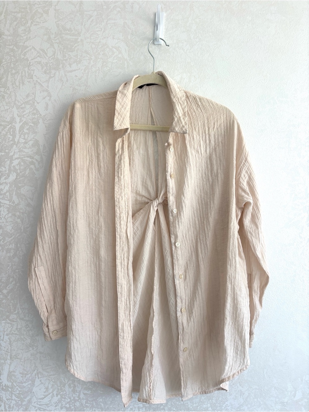 Zara Textured Oversized Back Knot Shirt Beige Size S